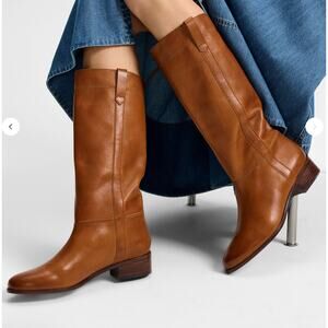 Veronica Beard Dwyer Knee High Riding Boot Size 8 Leather Wide Calf Tall Brown